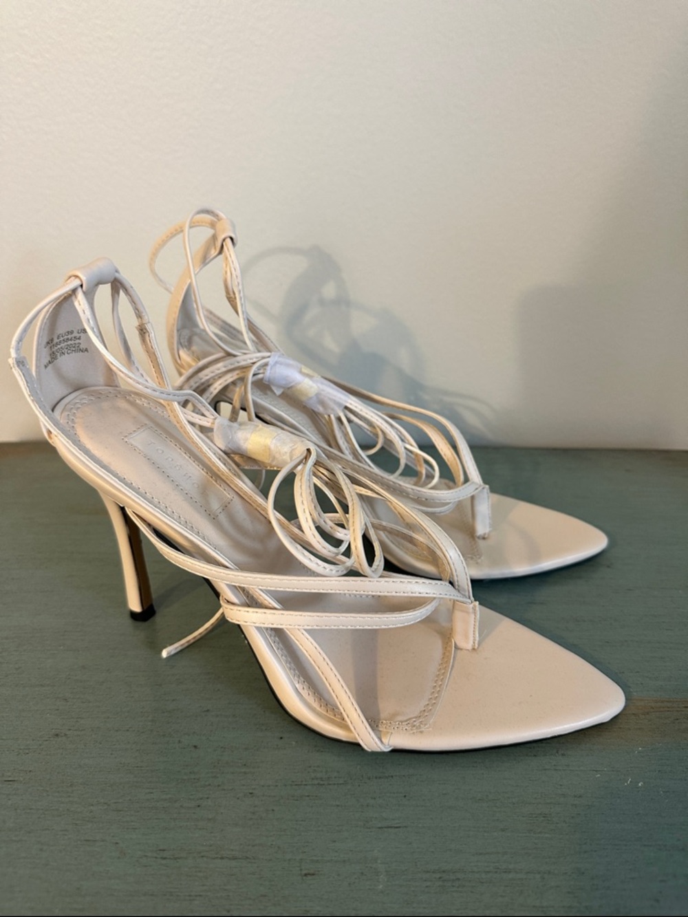 Topshop Cream Lace-Up Strappy Stiletto Heels